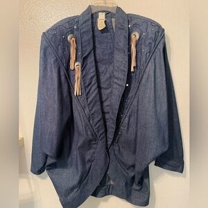 IIF Women's Blue Denim Jacket with Fringe Details